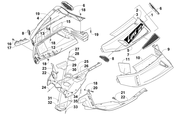 Parts Diagram for Arctic Cat 2015 LYNX 2000 SNOWMOBILE SKID PLATE AND SIDE PANEL ASSEMBLY