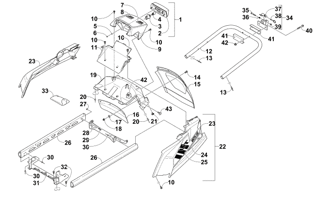 Parts Diagram for Arctic Cat 2016 BEARCAT 2000 LT SNOWMOBILE REAR BUMPER, HITCH, RACK RAIL, SNOWFLAP, AND TAILLIGHT ASSEMBLY (OS)