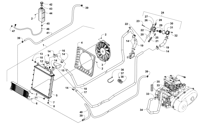 Parts Diagram for Arctic Cat 2016 WILDCAT SPORT ATV COOLING ASSEMBLY