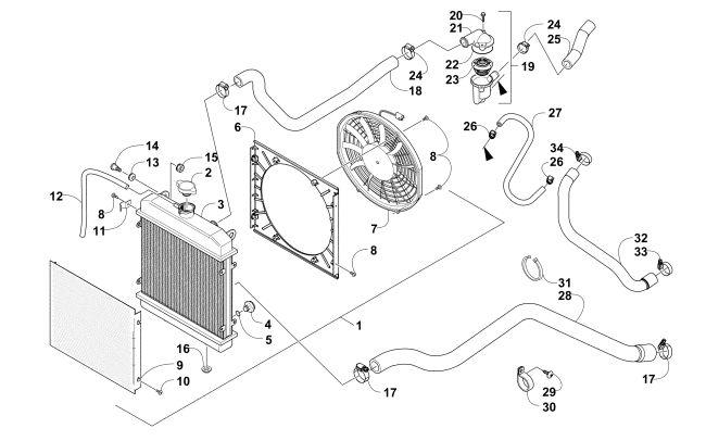 Parts Diagram for Arctic Cat 2015 XR 500 ATV COOLING ASSEMBLY