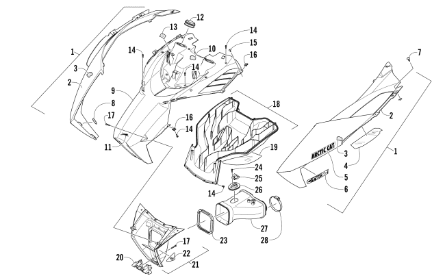 Parts Diagram for Arctic Cat 2016 ZR 6000 RR EARLY BUILD SNOWMOBILE HOOD AND AIR INTAKE ASSEMBLY
