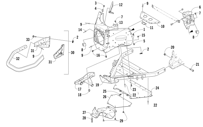 Parts Diagram for Arctic Cat 2016 ZR 4000 LXR 129 SNOWMOBILE FRONT BUMPER AND FRAME ASSEMBLY