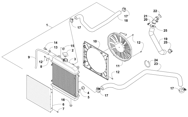 Parts Diagram for Arctic Cat 2015 XR 700 ATV COOLING ASSEMBLY