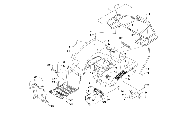 Parts Diagram for Arctic Cat 2015 400 CR ATV REAR BODY, RACK, AND TAILLIGHT ASSEMBLY