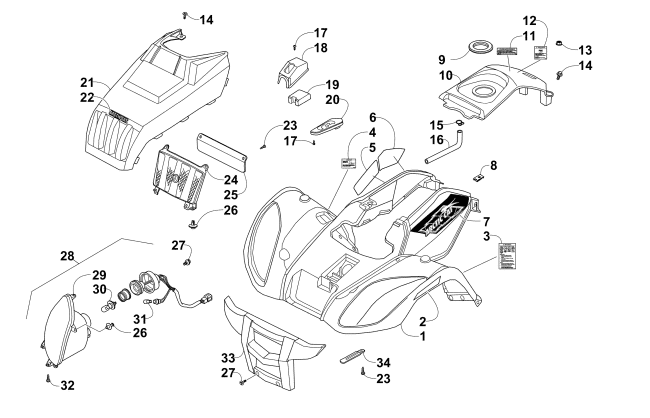 Parts Diagram for Arctic Cat 2015 150 UTILITY ATV FRONT BODY PANEL AND HEADLIGHT ASSEMBLIES