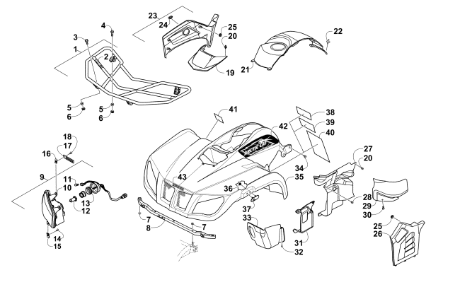 Parts Diagram for Arctic Cat 2015 450 ATV FRONT RACK, BODY PANEL, AND HEADLIGHT ASSEMBLIES
