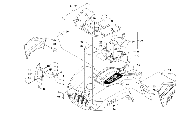 Parts Diagram for Arctic Cat 2015 500 ATV FRONT RACK, BODY PANEL, AND HEADLIGHT ASSEMBLIES