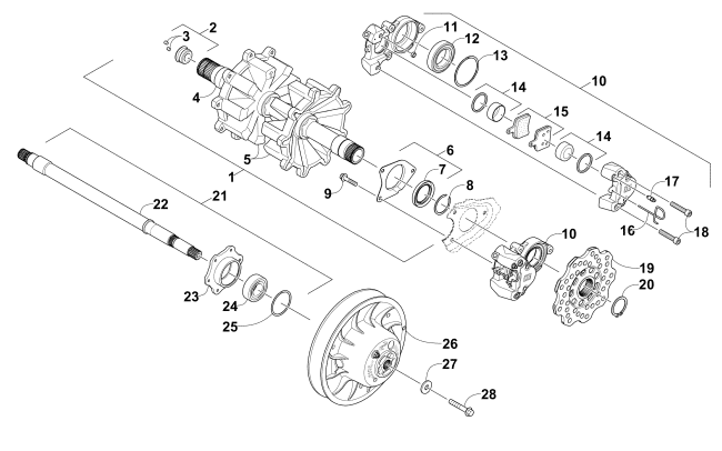 Parts Diagram for Arctic Cat 2016 ZR 6000 RR EARLY BUILD SNOWMOBILE DRIVE TRAIN SHAFTS AND BRAKE ASSEMBLIES