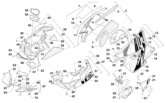 Parts Diagram for Arctic Cat 2016 ZR 6000 RR EARLY BUILD SNOWMOBILE SKID PLATE AND SIDE PANEL ASSEMBLY