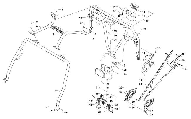 Parts Diagram for Arctic Cat 2015 PROWLER 550 XT ATV ROPS AND TAILLIGHT ASSEMBLY