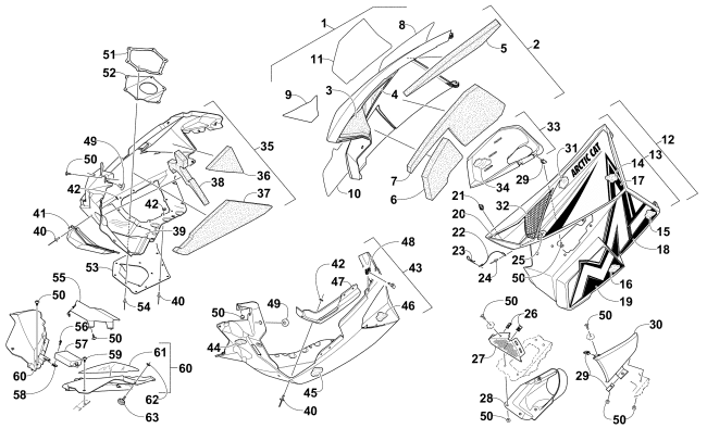 Parts Diagram for Arctic Cat 2016 M 6000 ES 153 SNOWMOBILE SKID PLATE AND SIDE PANEL ASSEMBLY