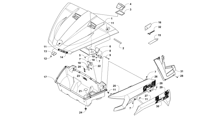 Parts Diagram for Arctic Cat 2015 PROWLER 1000 XT ATV HOOD/FRONT STORAGE AND SIDE PANEL ASSEMBLY