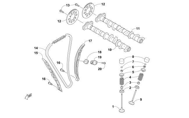 Parts Diagram for Arctic Cat 2016 BEARCAT 7000 XT GROOMER SPECIAL SNOWMOBILE CAMSHAFT, CHAIN, AND VALVE ASSEMBLY