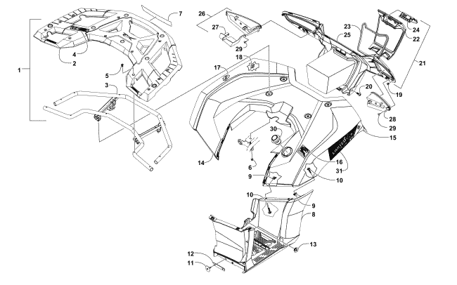 Parts Diagram for Arctic Cat 2015 XR 550 LTD ATV REAR RACK, BODY PANEL, FOOTWELL, AND TAILLIGHT ASSEMBLIES