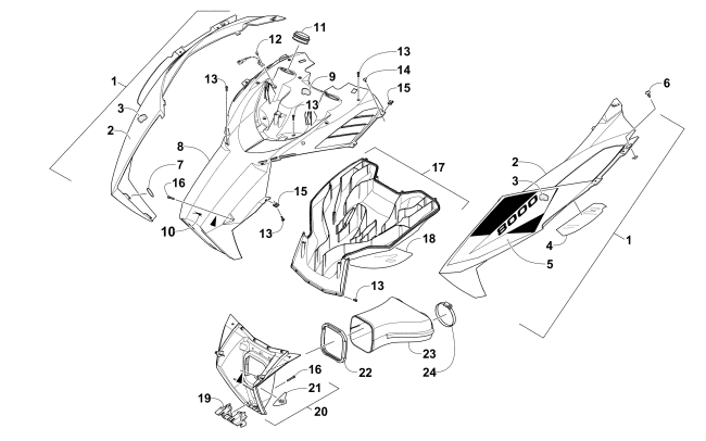 Parts Diagram for Arctic Cat 2016 M 8000 HARDCORE LTD 162 SNOWMOBILE HOOD AND AIR INTAKE ASSEMBLY