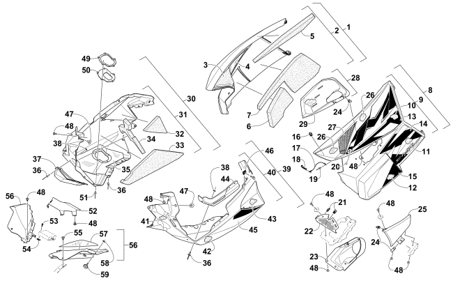 Parts Diagram for Arctic Cat 2016 M 8000 LTD SNOWMOBILE SKID PLATE AND SIDE PANEL ASSEMBLY