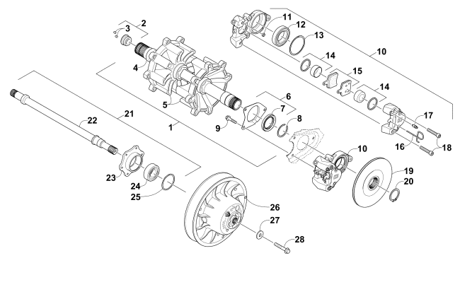 Parts Diagram for Arctic Cat 2016 XF 8000 HIGH COUNTRY LTD ES 141 SNOWMOBILE DRIVE TRAIN SHAFTS AND BRAKE ASSEMBLIES