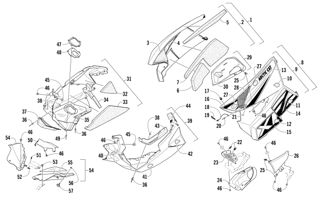 Parts Diagram for Arctic Cat 2016 XF 8000 HIGH COUNTRY 141 SNO PRO SNOWMOBILE SKID PLATE AND SIDE PANEL ASSEMBLY