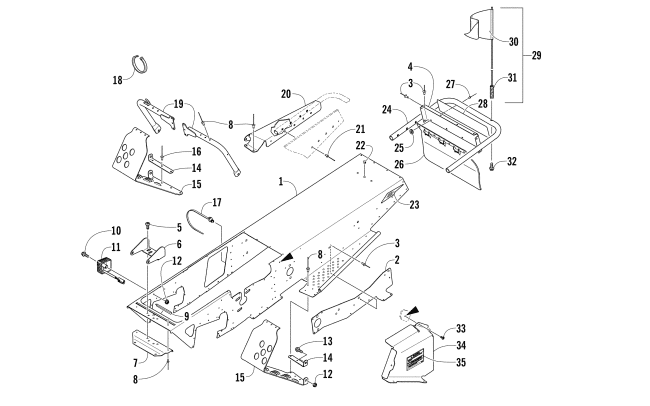 Parts Diagram for Arctic Cat 2016 ZR 120 SNOWMOBILE CHASSIS, FOOTREST, AND REAR BUMPER ASSEMBLY