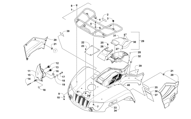 Parts Diagram for Arctic Cat 2016 500 ATV FRONT RACK, BODY PANEL, AND HEADLIGHT ASSEMBLIES