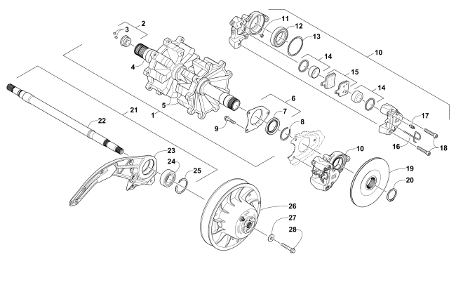 Parts Diagram for Arctic Cat 2016 XF 7000 CROSSTOUR SNOWMOBILE DRIVE TRAIN SHAFTS AND BRAKE ASSEMBLIES