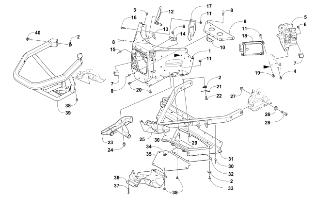 Parts Diagram for Arctic Cat 2017 BEARCAT 3000 LT EARLY BUILD SNOWMOBILE FRONT BUMPER AND FRAME ASSEMBLY[102774]
