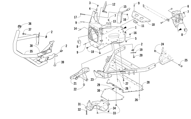 Parts Diagram for Arctic Cat 2016 M 8000 HARDCORE LTD 153 SNOWMOBILE FRONT BUMPER AND FRAME ASSEMBLY