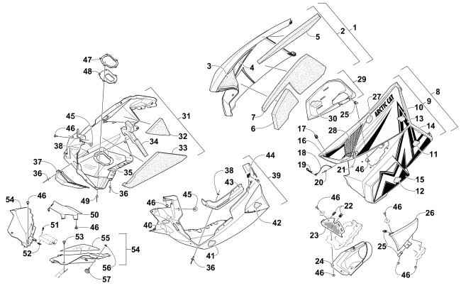 Parts Diagram for Arctic Cat 2016 M 8000 SE 153 SNOWMOBILE SKID PLATE AND SIDE PANEL ASSEMBLY