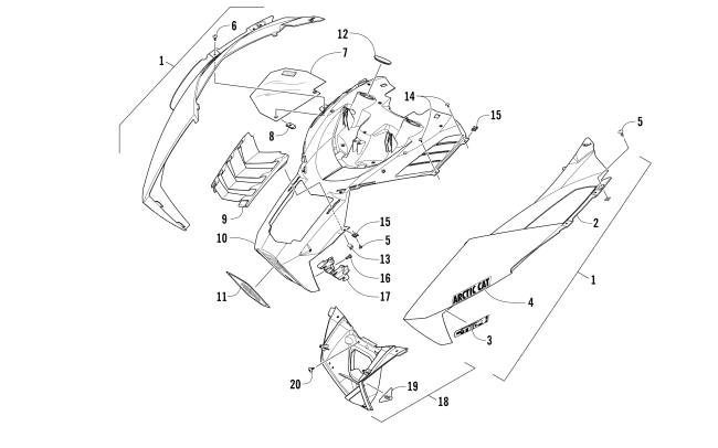 Parts Diagram for Arctic Cat 2016 XF 7000 CROSSTOUR SNOWMOBILE HOOD ASSEMBLY
