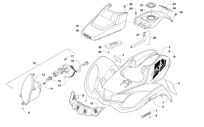Parts Diagram for Arctic Cat 2016 300 2X4 UTILITY ATV FRONT BODY AND HEADLIGHT ASSEMBLY