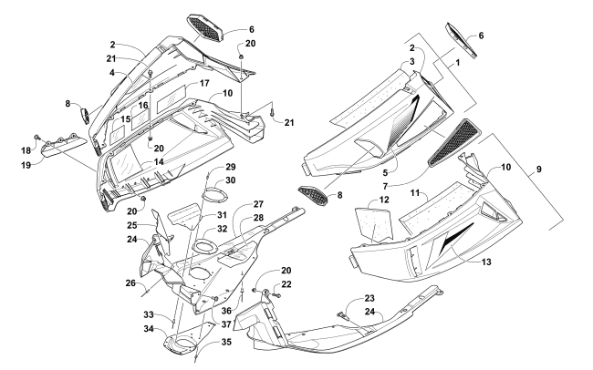 Parts Diagram for Arctic Cat 2017 LYNX 2000 SNOWMOBILE SKID PLATE AND SIDE PANEL ASSEMBLY