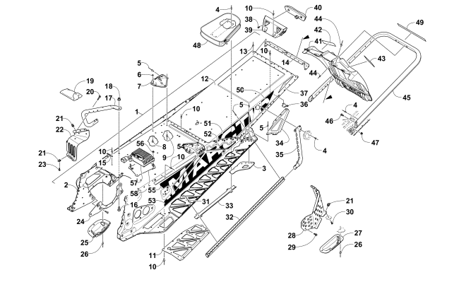 Parts Diagram for Arctic Cat 2016 ZR 4000 RR 129 SNOWMOBILE TUNNEL, REAR BUMPER, AND SNOWFLAP ASSEMBLY