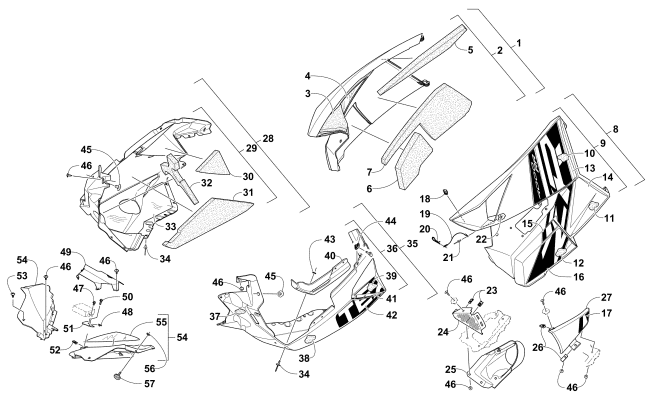 Parts Diagram for Arctic Cat 2016 ZR 4000 RR 129 SNOWMOBILE SKID PLATE AND SIDE PANEL ASSEMBLY