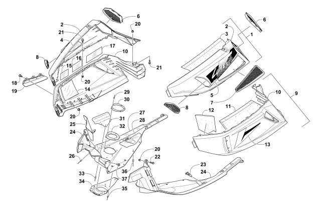 Parts Diagram for Arctic Cat 2017 LYNX 2000 LT SNOWMOBILE SKID PLATE AND SIDE PANEL ASSEMBLY