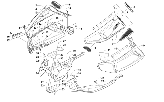 Parts Diagram for Arctic Cat 2016 BEARCAT 2000 LT SNOWMOBILE SKID PLATE AND SIDE PANEL ASSEMBLY