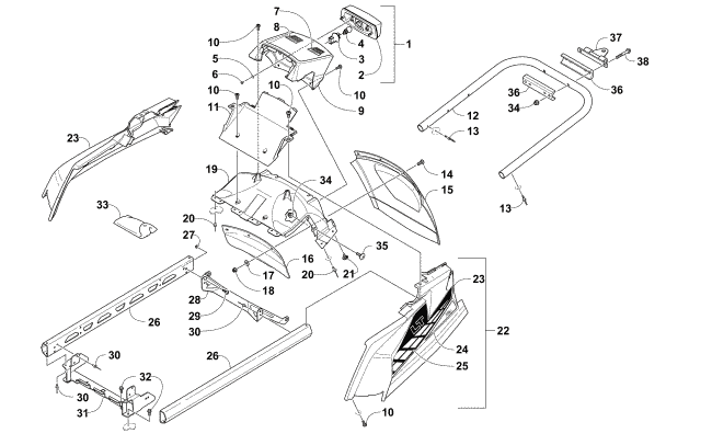 Parts Diagram for Arctic Cat 2016 BEARCAT 2000 LT SNOWMOBILE REAR BUMPER, HITCH, RACK RAIL, SNOWFLAP, AND TAILLIGHT ASSEMBLY US