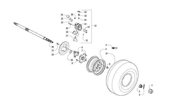 Parts Diagram for Arctic Cat 2016 300 2X4 UTILITY ATV REAR WHEELS, AXLE, AND BRAKE ASSEMBLY