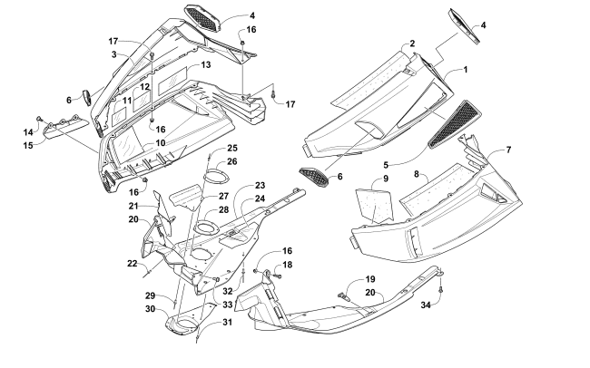 Parts Diagram for Arctic Cat 2016 BEARCAT 2000 XTE SNOWMOBILE SKID PLATE AND SIDE PANEL ASSEMBLY