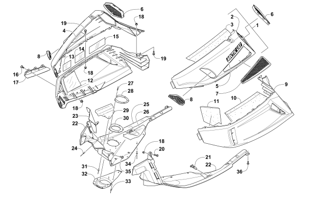 Parts Diagram for Arctic Cat 2016 BEARCAT 2000 XT SNOWMOBILE SKID PLATE AND SIDE PANEL ASSEMBLY