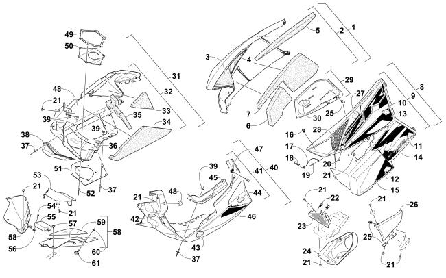 Parts Diagram for Arctic Cat 2016 ZR 6000 LTD 137 ES SNOWMOBILE SKID PLATE AND SIDE PANEL ASSEMBLY