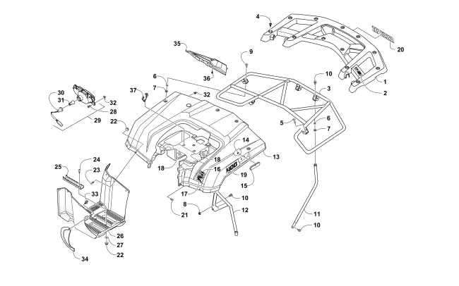 Parts Diagram for Arctic Cat 2016 ALTERRA 400 ATV REAR BODY, RACK, AND TAILLIGHT ASSEMBLY