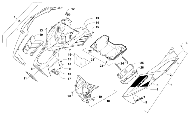 Parts Diagram for Arctic Cat 2016 ZR 9000 LTD 137 SNOWMOBILE HOOD AND AIR INTAKE ASSEMBLY