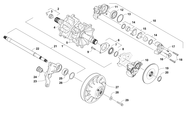 Parts Diagram for Arctic Cat 2016 XF 9000 HIGH COUNTRY LTD 141 SNOWMOBILE DRIVE TRAIN SHAFTS AND BRAKE ASSEMBLIES