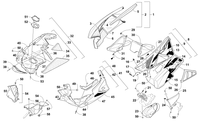 Parts Diagram for Arctic Cat 2016 XF 9000 HIGH COUNTRY LTD 141 SNOWMOBILE SKID PLATE AND SIDE PANEL ASSEMBLY