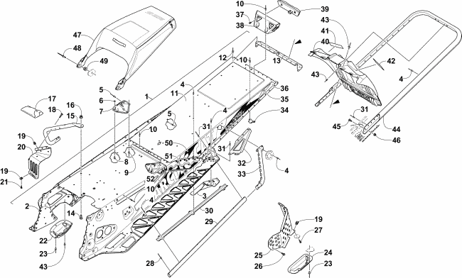 Parts Diagram for Arctic Cat 2016 XF 8000 HIGH COUNTRY LTD ES 141 SNOWMOBILE TUNNEL, REAR BUMPER, AND SNOWFLAP ASSEMBLY