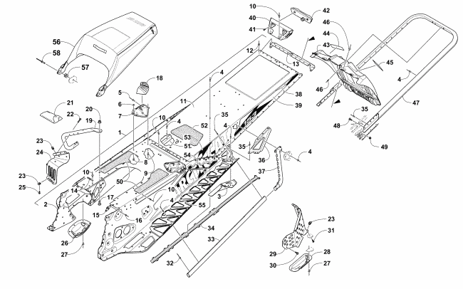 Parts Diagram for Arctic Cat 2016 M 7000 LTD 153 SNOWMOBILE TUNNEL, REAR BUMPER, AND SNOWFLAP ASSEMBLY