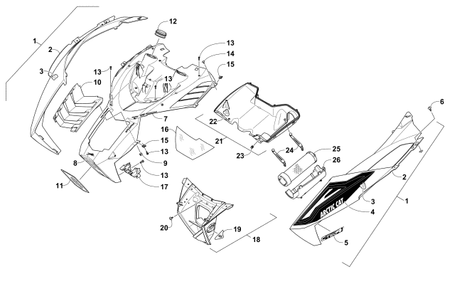 Parts Diagram for Arctic Cat 2016 XF 9000 CROSSTREK 137 SNOWMOBILE HOOD AND AIR INTAKE ASSEMBLY
