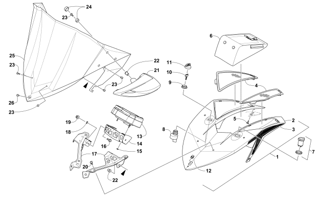 Parts Diagram for Arctic Cat 2016 XF 9000 CROSSTREK 137 SNOWMOBILE WINDSHIELD AND INSTRUMENTS ASSEMBLIES
