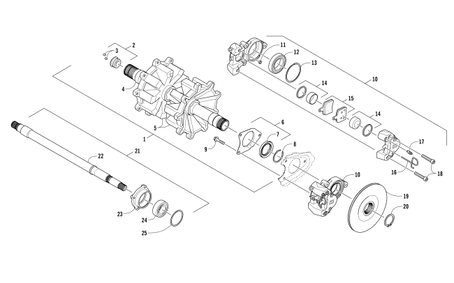Parts Diagram for Arctic Cat 2017 XF 6000 HIGH COUNTRY LTD ES 141 EARLY BUILD SNOWMOBILE DRIVE TRAIN SHAFTS AND BRAKE ASSEMBLIES