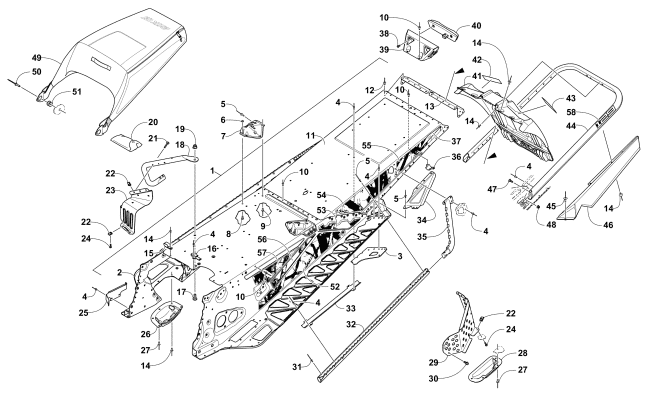 Parts Diagram for Arctic Cat 2017 ZR 6000 LTD ES 129 EARLY BUILD SNOWMOBILE TUNNEL, REAR BUMPER, AND SNOWFLAP ASSEMBLY